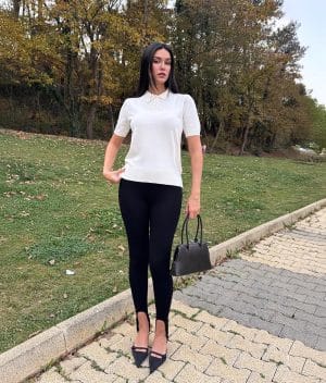 Classic polo style short sleeve knit top for women’s knitwear brands