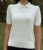 6577-Short Sleeve Polo Knit Top-Off White-5 Elegant short sleeve polo knit top designed for modern wholesale fashion