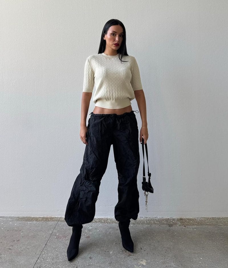 Women’s textured knit short sleeve sweater front view