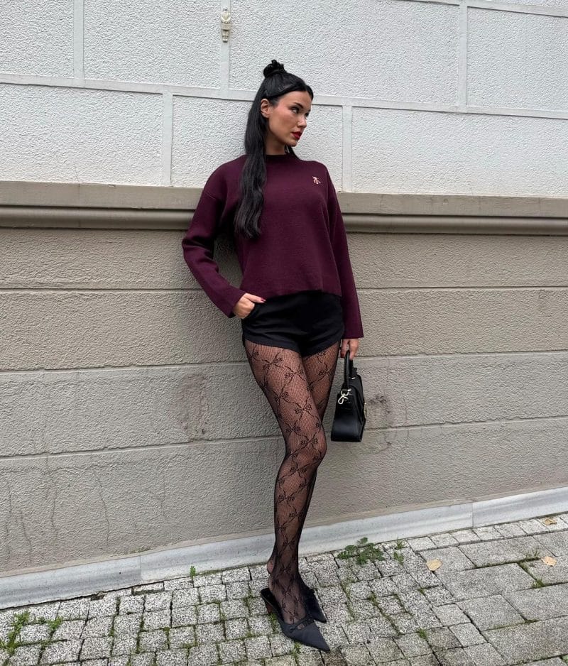 Minimal embroidered teddy knit sweater for boutique women’s fashion