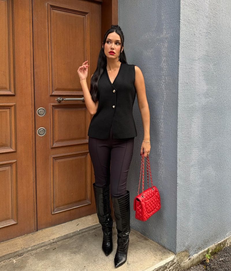 Women’s buttoned V neck knit vest designed for minimalist styling