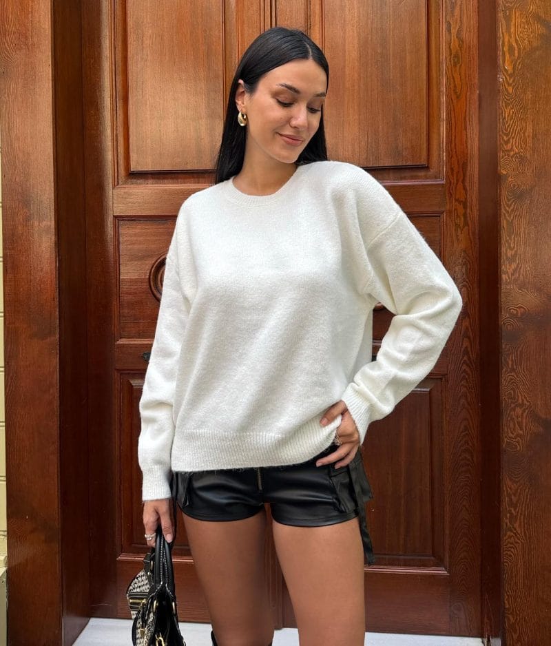 Soft knit crew neck sweater designed for timeless wholesale collections