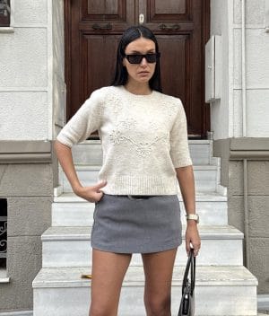 Floral embroidered knit top with delicate textured detailing