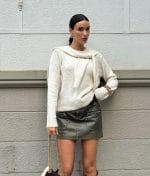 75180-Tied Shoulder Layer Knit Sweater-Beige-1 Tied shoulder layer knit sweater with scarf-style shoulder detail
