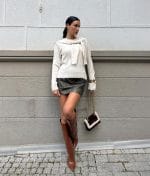 75180-Tied Shoulder Layer Knit Sweater-Beige-2 Women’s tied shoulder layer knit sweater featuring a layered knit design