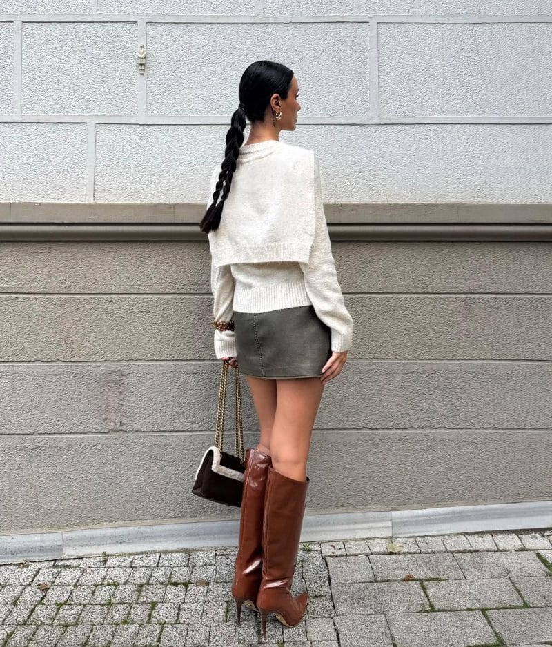 Tied shoulder layer knit sweater designed for modern wholesale collections