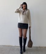 Elegant scarf detail knit sweater suitable for everyday and smart styling