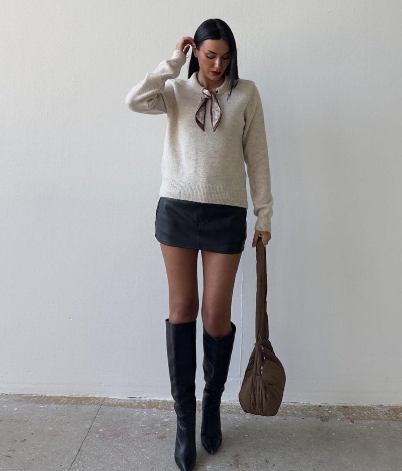 Elegant scarf detail knit sweater suitable for everyday and smart styling