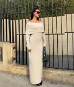 75182-Off Shoulder Rib Detail Knit Dress-Beige-3 Off shoulder rib detail knit dress designed for modern wholesale collections