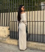 75182-Off Shoulder Rib Detail Knit Dress-Beige-4 Elegant off shoulder rib detail knit dress suitable for refined styling