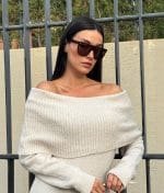 75182-Off Shoulder Rib Detail Knit Dress-Beige-5 Elegant off shoulder rib detail knit dress suitable for refined styling