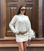 Floral Embroidered Knit Sweater textured floral knitwear on model