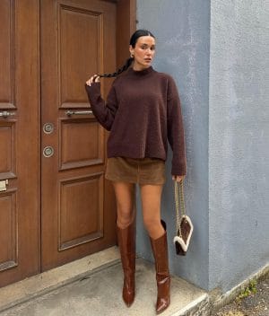 Mock neck knit sweater with soft textured knit surface