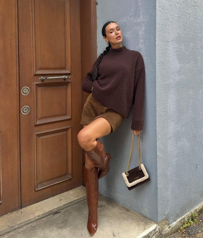 Mock neck knit sweater designed for timeless wholesale knitwear collections