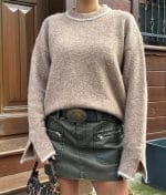 Minimal contrast trim fuzzy knit sweater for boutique women’s fashion