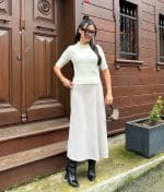 Minimal textured short sleeve knit top styled for wholesale collections
