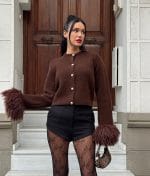 Elegant knit cardigan with feather cuff sleeves for wholesale collections
