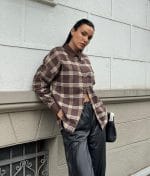 Classic plaid button up shirt with brown check pattern