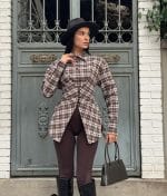 Corset-detail plaid shirt with structured waist design