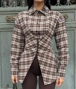 Women’s plaid shirt featuring corset-inspired front detail
