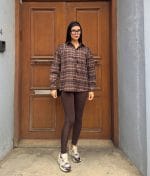 Women’s classic plaid button-up shirt front view