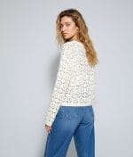 Lightweight off white floral open-knit V-neck cardigan
