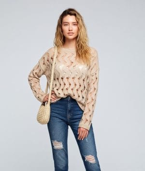 Open knit sweater featuring wave pattern detail