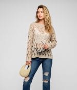Women’s wave pattern open knit sweater front view