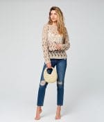 Wave pattern open knit sweater with long sleeves