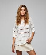 Women’s drop shoulder hollow out knit sweater front view