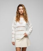 Drop shoulder hollow out knit sweater with long sleeves