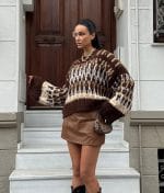 7221-Patterned Crew Neck Knit Sweater-Brown-3 Brown patterned crew neck knit sweater for wholesale women’s knitwear