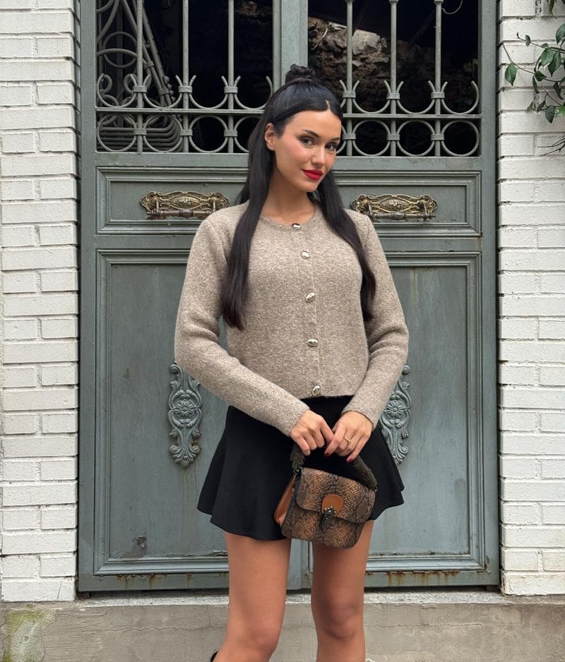 Classic button knit cardigan with soft knit texture