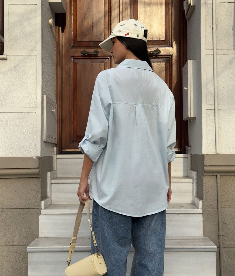 Lightweight relaxed cotton shirt styled with denim jeans
