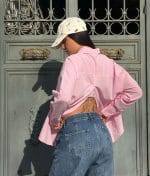 Relaxed Fit Button-Down Cotton Shirt with Back Detail front view oversized silhouette