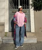 Oversized cotton shirt with back slit detail and button closure