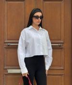 Embellished Cropped Cotton Shirt button-down front view
