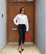 Cropped cotton shirt with crystal embellishment detail