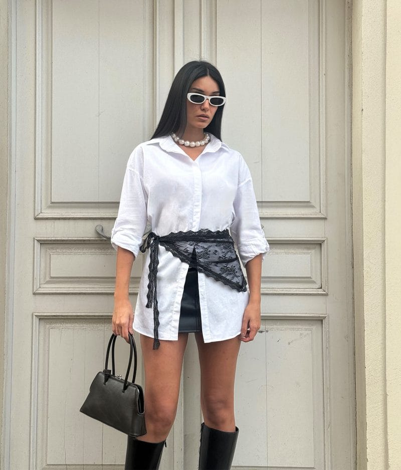Longline cotton button-down shirt relaxed fit full body