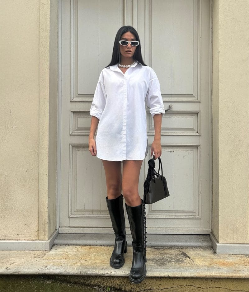 Relaxed fit longline cotton shirt with collar detail