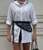 Relaxed fit cotton longline shirt styling outfit shot