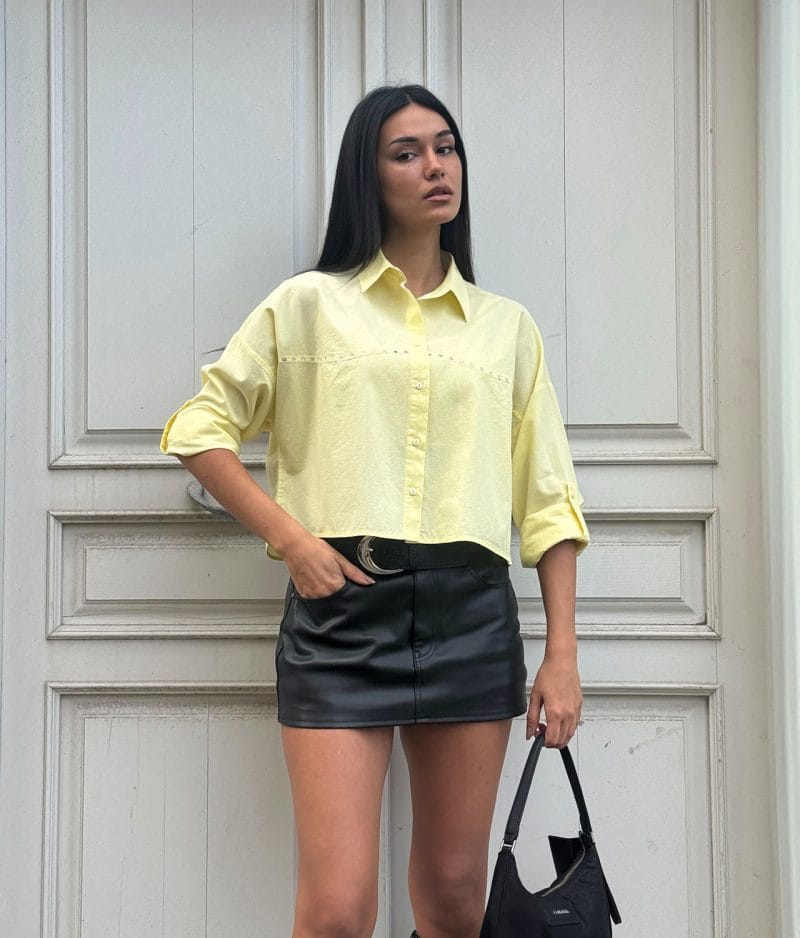 Cropped cotton shirt with embellishment detail