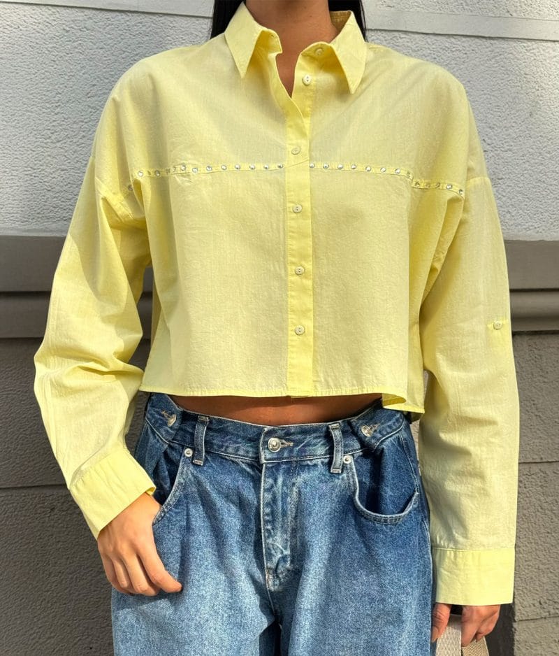 Cropped embellished cotton shirt long sleeve detail