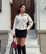 1159-Tie-Waist Collared Blouse-Off White-1 Tie Waist Blouse front view