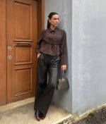 Collared drawstring waist blouse