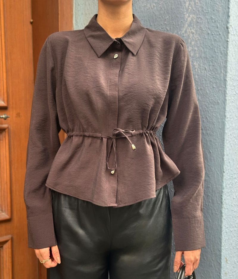Brown tie waist blouse boutique style