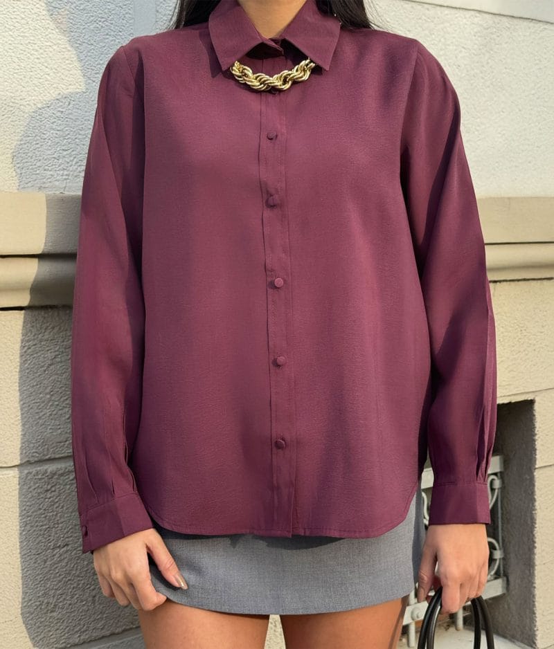 Relaxed fit button down shirt front view with classic collar and soft fabric