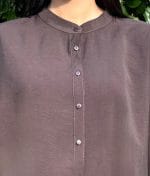 Relaxed collarless woven shirt long sleeve close-up