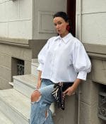 Puff Sleeve Poplin Shirt front view