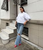 Cropped puff sleeve blouse women
